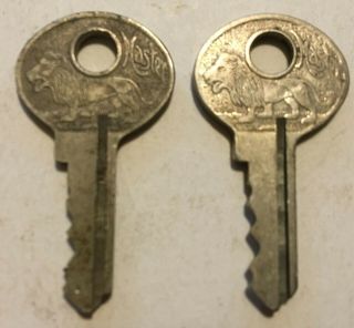 Matched Pair Vintage Brass Lions Body Master Lock Co.  Keys