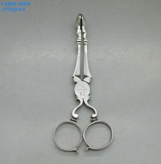 Georgian George Ii Pair Solid Sterling Silver Scissor Sugar Nips Jh London C1750