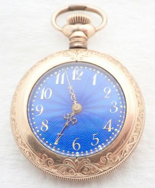 Antique Blue Enameled Dial Gold Filled Pocket Watch