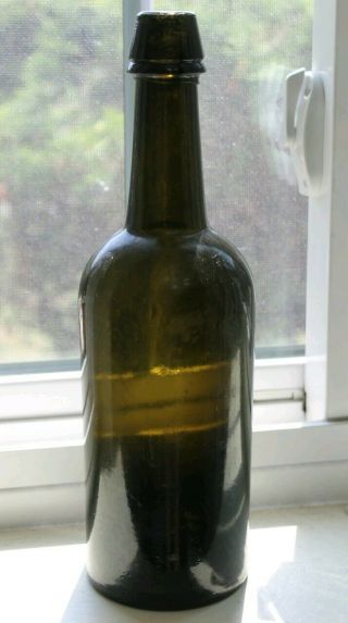 Antique Dyottville Glass Iron Pontiled Whiskey Bottle 2 Part Mold - Green 2