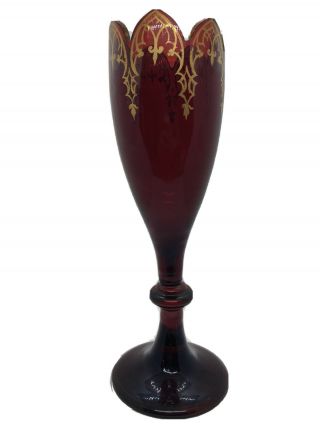 Antique Bohemian Ruby Red Glass Vase - Goblet - 19th Century - Gilding