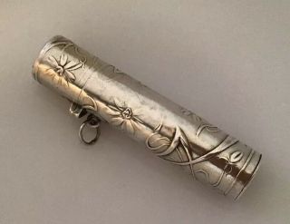 Art Nouveau Daisy Floral Solid Silver Chatelaine Perfume Flask Bottle French