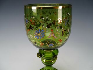 Antique Bohemian Theresienthal Tall Enamel Gilt Wine Glass Stem