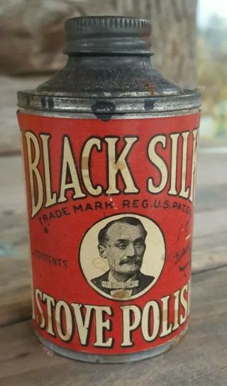 Vintage Black Silk Stove Polish Tin Can Cone Top 6 Oz By J.  L.  Prescott Co.  Nj