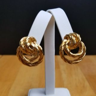 Vintage Signed Avon Clip On Earrings Gold Tone Knots 2