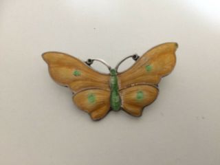 Antique Art Deco Sterling Silver & Guilloche Enamel Butterfly Brooch Circa - 1920
