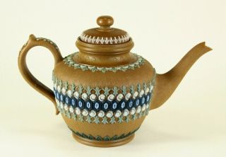 = Antique C.  1880 - 1891 Doulton Lambeth Silicon Ware Teapot Tea Kettle Stoneware