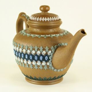 = Antique c.  1880 - 1891 DOULTON LAMBETH SILICON WARE Teapot Tea Kettle Stoneware 3