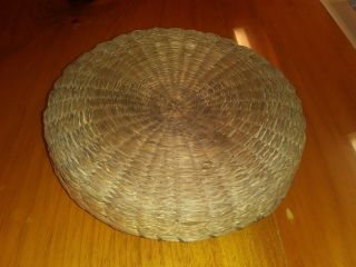 Vintage Round Wicker Rattan Sewing Basket With Lid 9 " X 2 " And Accessories