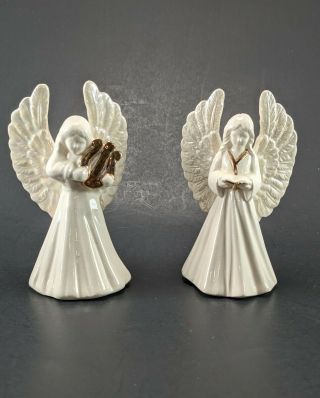Vintage Ceramic Angel Figurines Hand Painted Christmas Decor 4 "