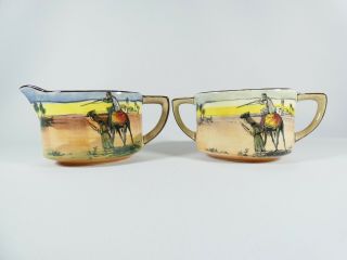 Antique Art Deco Royal Doulton Desert Scenes Sugar Bowl Milk Cream Jug Set D3192