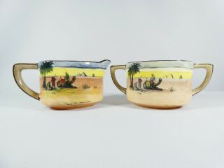 Antique Art Deco Royal Doulton Desert Scenes Sugar Bowl Milk Cream Jug Set D3192 3