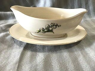 Vintage Lily Of The Valley Fine Arts Gravy Bowl And Platter - In Ex.  Cond