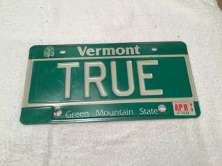 Vermont Vanity License Plate Tag Says True
