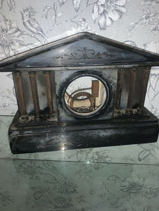 Antique/19th Century,  French Black Slate Marble Large Mantle Clock Pillars