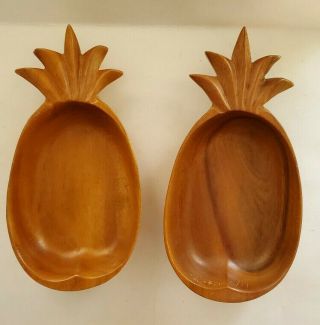 Vintage Monkey Pod Wood Pineapple Shaped Carved Bowls Japan 10.  5 " X 5 " Tiki Luau