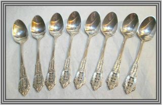 Wallace 1940s Sterling Rosepoint - Set Of 8 - 4 " Pierced Floral Demitasse Spoons