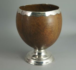 FINE ANTIQUE 19TH C GEORGIAN SILVER MOUNTED COCONUT CUP TREEN NR 2