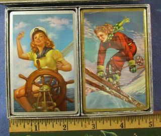 2 Full Decks Vintage Pin Up Girl Playing Cards Box 1 Deck 1 Not