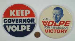 Two Large 4 " Vintage John Volpe For Massachusetts Governor Pinback Buttons