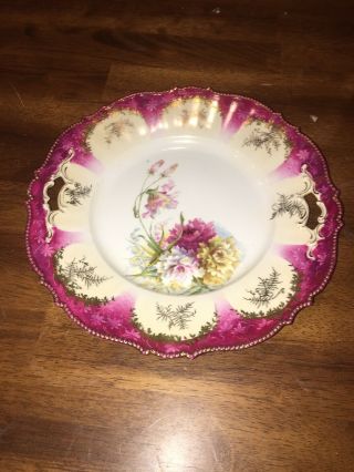 Antique R S Germany Prussia Pink Floral Rose Embossed Cake Plate Unmarked Ec