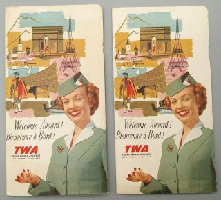 2 Vintage Twa Trans World Airlines Welcome Aboard With Air Routes,  Postcards,