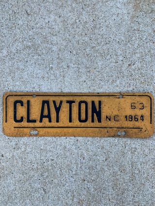 Vintage 1964 Clayton Nc License Plate 63 Clayton North Carolina - Low