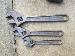 Vintage Crescent Crestoloy 10 " 8 " And 6 " Adjustable Spanners Wrenches Usa Made