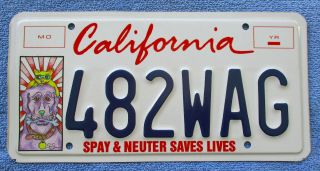 California " Spay & Neuter Saves Lives " Graphic License Plate 482 Wag