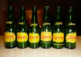 6 Vintage Acl Squirt Soda Pop Bottles All Different Squirt Boy