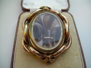 Antique Victorian Pinchbeck Swivel Hair Mourning Brooch Prince Of Wales Feathers