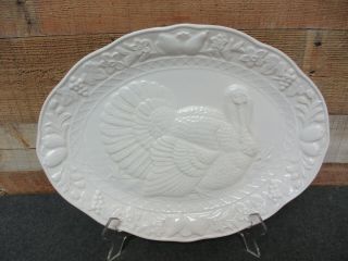 Vintage Thanksgiving Turkey Platter 17 - 1/4 " X 13 - 1/2 " White Embossed Japan
