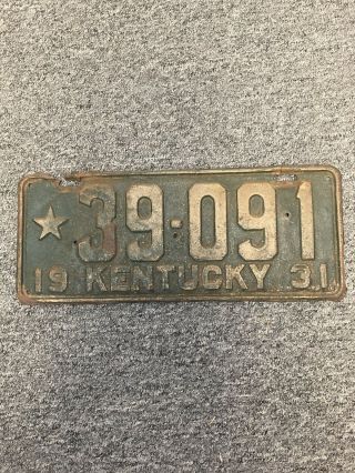 Rare Kentucky 1931 License Plate With Star