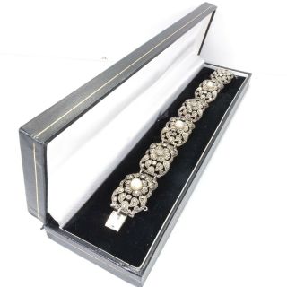 Fab Quality Antique Art Deco French 935 Silver,  Pearl & Marcasite Bracelet Boxed