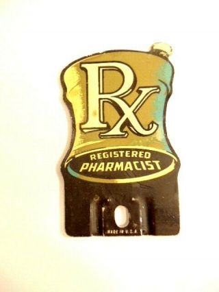 Vintage Enameled Metal Pharmacist " Rx " License Plate Topper