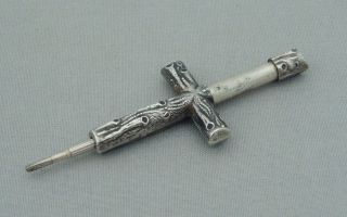 Antique Novelty Silver Perry & Co Propelling Pencil Wooden Cross