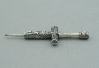 ANTIQUE NOVELTY SILVER PERRY & CO PROPELLING PENCIL WOODEN CROSS 2