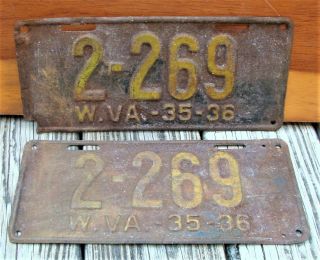 Antique 1935 1936 Pair West Virginia License Plates Wv 4 Digits 2 - 269 Fair/good