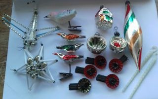 Assorted Vintage Christmas Baubles - Birds - Tree Candle Holders - Aeroplane