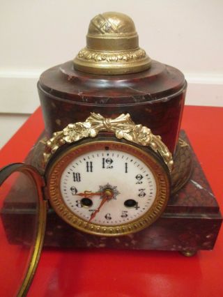 Antique French Mantel Red Marble And Bronze Clock