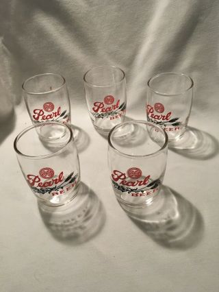 Set Of Five Vintage Pearl Beer Barrel Glasses With Black Barley Decoration
