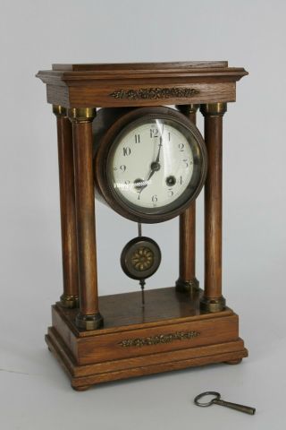 Antique French Napoleon Empire Clock Complete With Key,  Oak