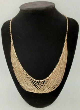 Vintage Heavy Sterling Silver Gold Toned Multi - Strand Necklace W/ Lobster Clasp