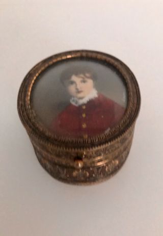 Antique French Ormolu Jewelry Trinket Box Miniature - Portrait Napoleon Signed