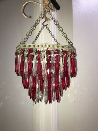 Antique Waterfall Icicle Crystal Chandelier Red And Clear Crystals