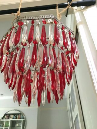 antique waterfall icicle crystal chandelier red and clear crystals 2