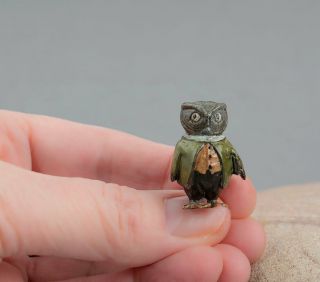 Tiny Vintage Cold Painted Bronze Miniature Wise Owl With Book Anthropomorphic