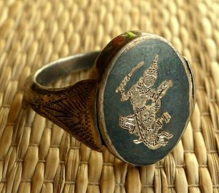 Bague Argent Niellé Réversible Thailande Ancien Vintage Thai Silver Niello Ring