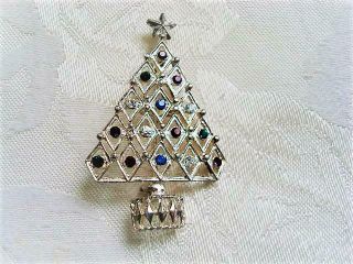 Vtg.  Eisenberg Ice Silver Tone Christmas Tree Pin Brooch Multi Color Rhinestones