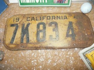 1940 License Plate Antique Old Early California